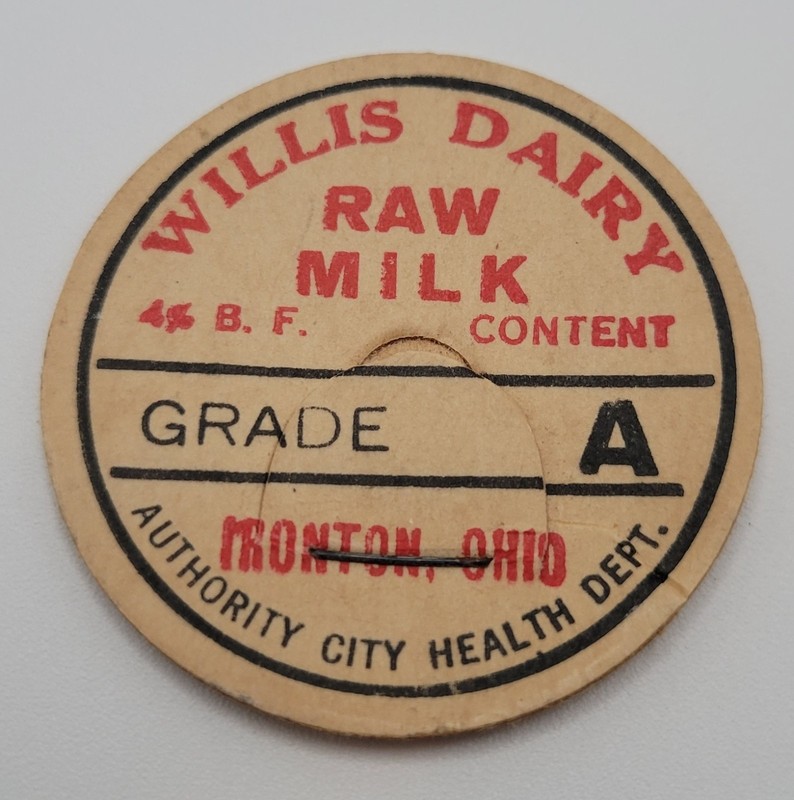 WILLIS DAIRY Milk Bottle Cap Ironton OH Ohio Grade A Raw Milk Bottle Cap