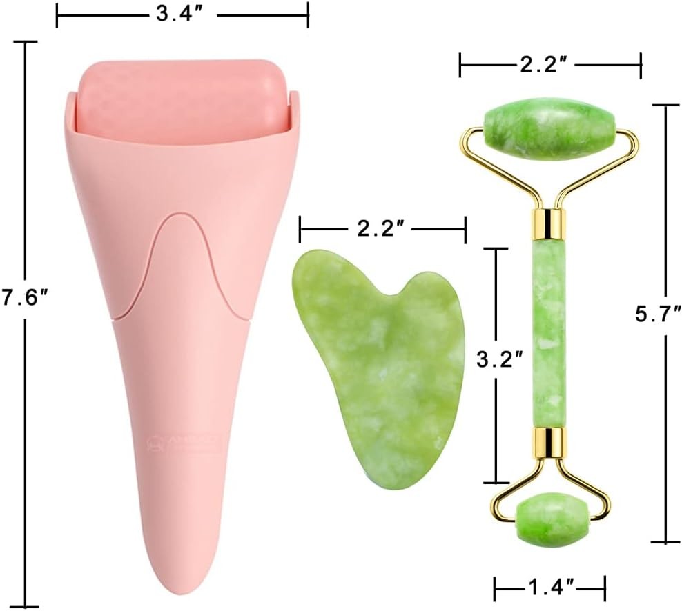 3-in-1 Natural Jade Roller and Gua Pink Ice + + Sha 