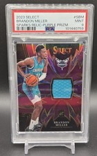 2023-24 Panini Select - Brandon Miller (RC) Sparks Relic Purple Prizm PSA 9