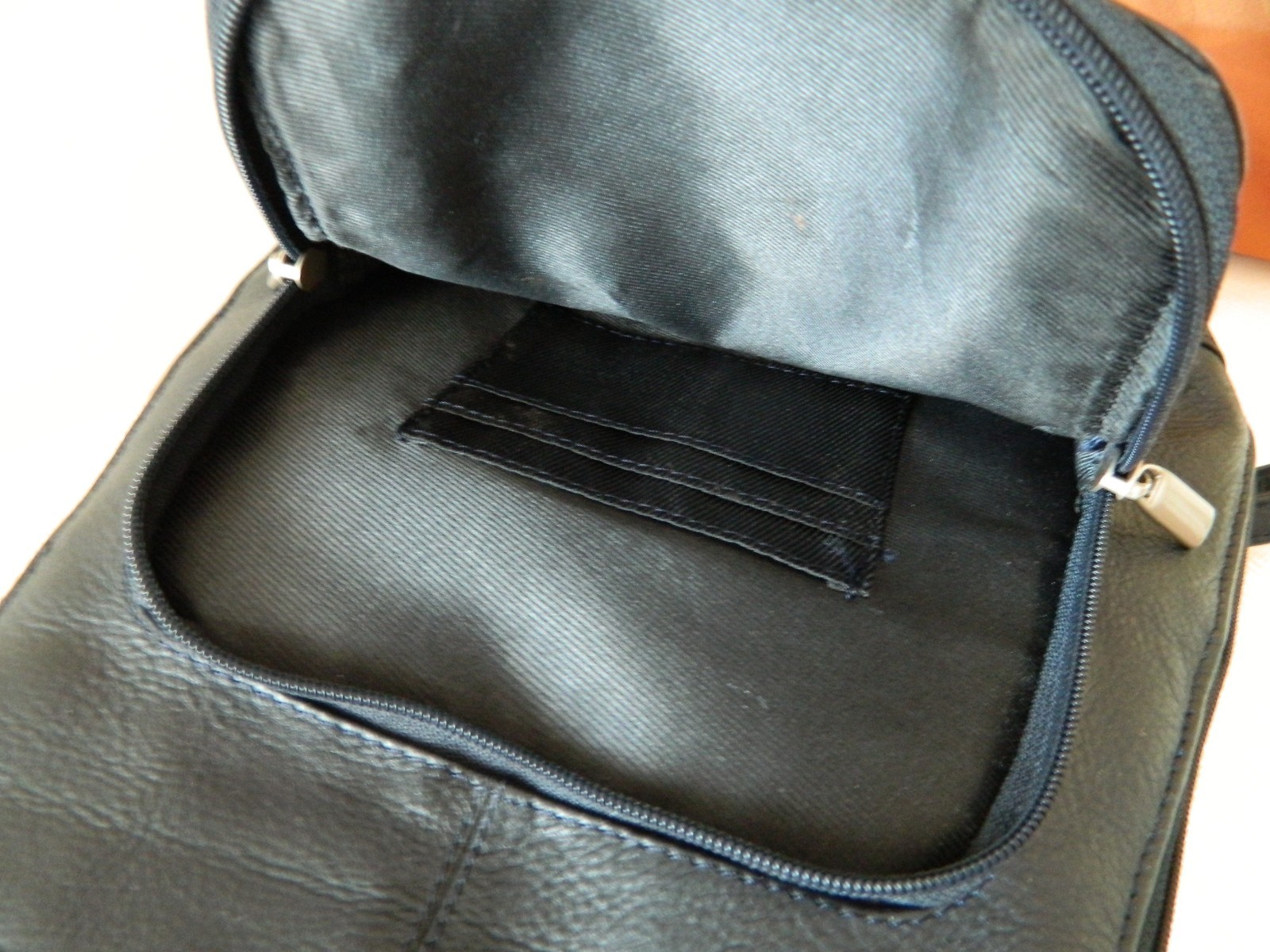 GENUINE LEATHER BACKPACK Trapezoid Solid Black Me… - image 9