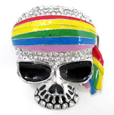 Rhinestone Rainbow Skull Belt Buckle Bling Pirate Fashion