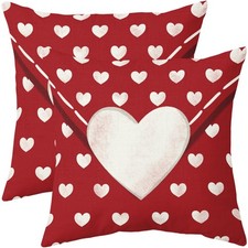 Red Valentines Day Pillow Covers 18x18 Set of 2 Love Heart Print Valentine's ...
