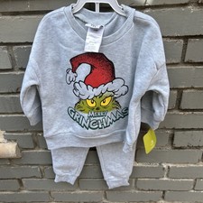 Baby 12 Mo Merry Grinchmas Grinch Christmas Sweater Gray Sweatshirt Pant Set