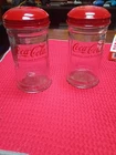 2 Vintage 1992 Coca Cola Glass Sugar Dispenser Jar Holder Diner Décor 6" Coke