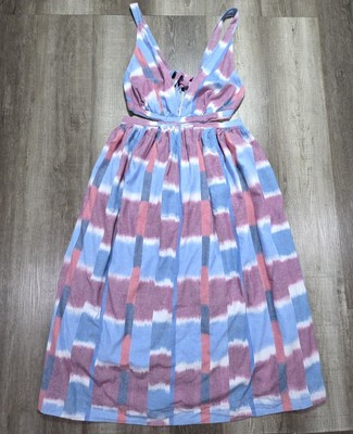 NWT Anthropologie Multicolor Deep-V Midi Dress Tie Back Abstract Print Coquette