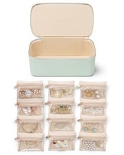 Jewelry Organizer with 12 Velvet Jewelry Bags Travel Jewelry 12 PCS Mint Green