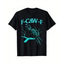 Men'S Funny F-CAW-F Crow Graphic T-Shirt - Black with Teal Print, Regular Fit Sh