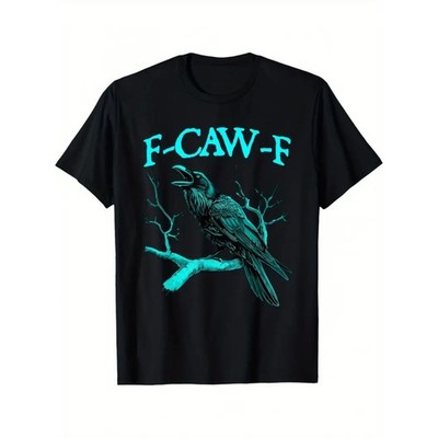 Men'S Funny F-CAW-F Crow Graphic T-Shirt - Black with Teal Print, Regular Fit Sh