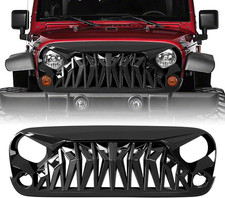 JK Glossy Black Shark Grille Front Grill Compatible with 2007-2018 Jeep Wrangler