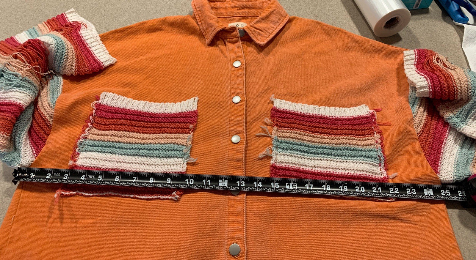 POL Jacket Small Button Front Raw Hem Thrashed Ov… - image 11