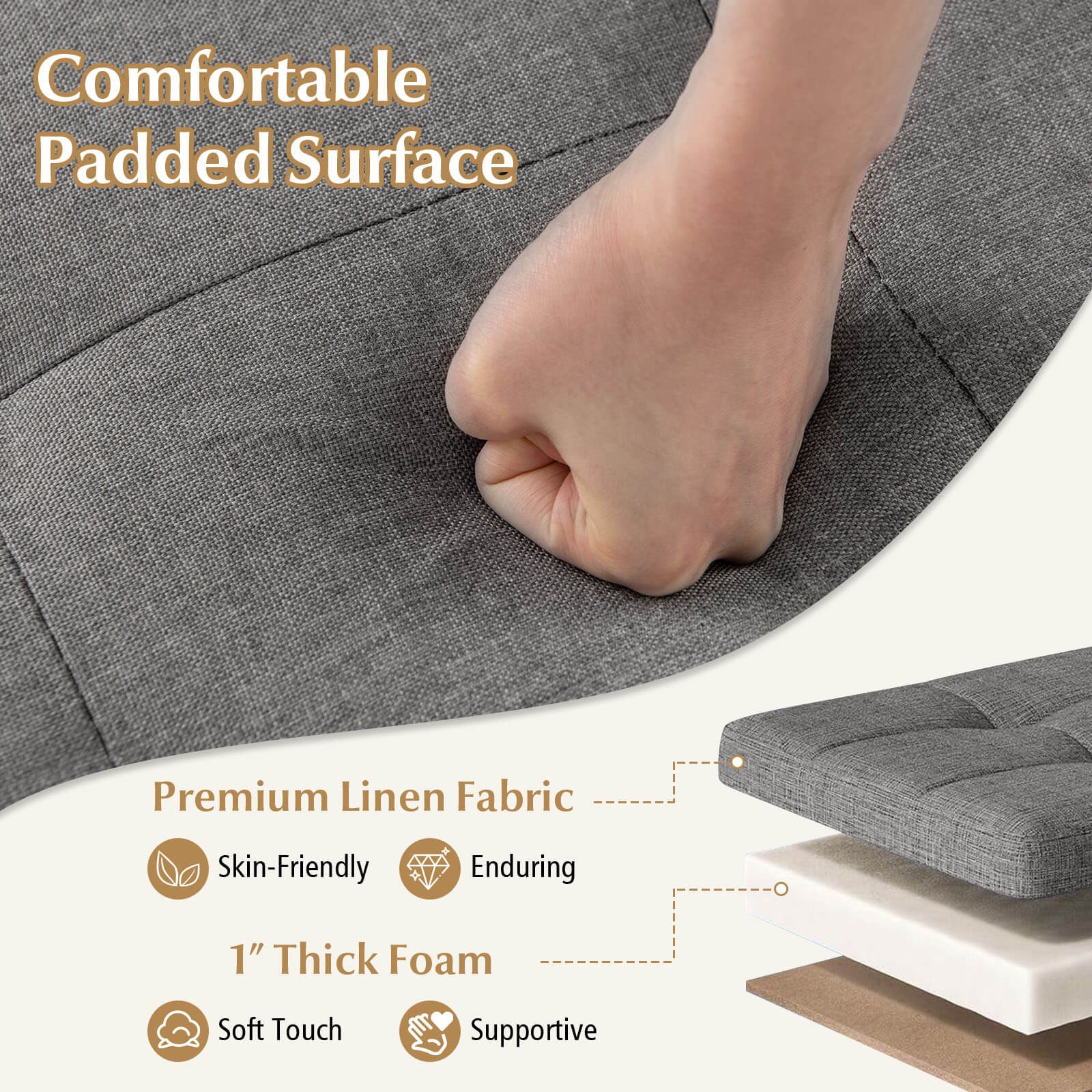 30” Storage Ottoman Bench w/Tray Rubber Wood Legs for Small Space Entryway