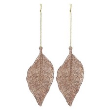 Christmas Tree Decoration 2 Hanging Leaf Glitter X 1 22. 6cm Rose Gold