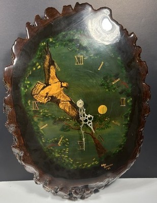 Live Edge Wood Slab Clock  Eagle Design  Sammons Clocks & Crafts - Not Working!!