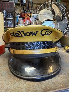 Vintage Yellow Cab company Driver Uniform Leather Hat Lancaster Brand 7 1/8 Size