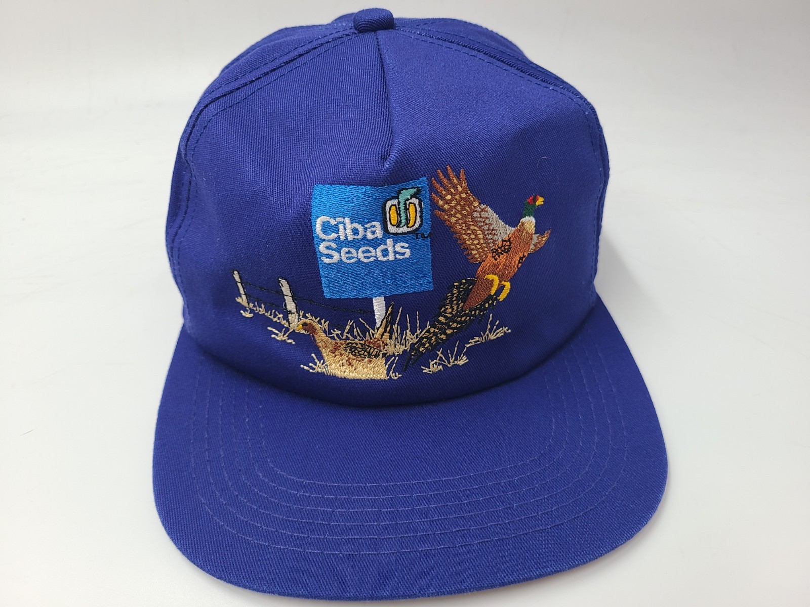 Vintage Ciba Seeds Pheasant K-Products Snapback Hat Cap Hunt Farm Men Women Blue