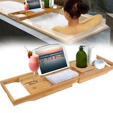Bamboo Bathtub Caddy Over the Tub Bath Tray Holder for Wine Glass Tablet Phone