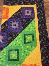 Multicolored Handmade Quilt Squares - Orange, Yellow, Purple, Green