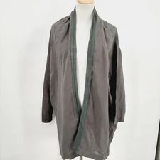 NWT Grade & Gather Gray Linen Blend Open Front 3/4 Sleeve Shirt Lagenlook S/M