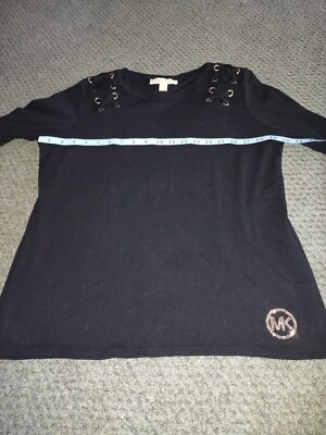 Michael Kors Women's Size Large Black Lace Grommet Pullover L/S