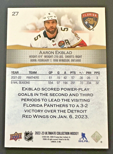 2022-23 Upper Deck Ultimate Collection - #27 Aaron Ekblad 131/149 - Bild 2 von 2