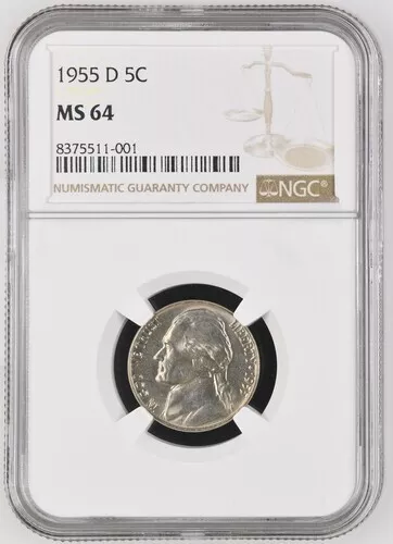 1955 Denver Mint Jefferson Nickel Five Cents NGC MS 64