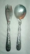 Charming serving fork & spoon set - Pewter, handmade in Zimbabwe - never used