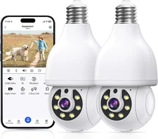 Light Bulb Security Camera, 5G& 2.4GHz WiFi 2K Bulb Security Cameras Wireless US