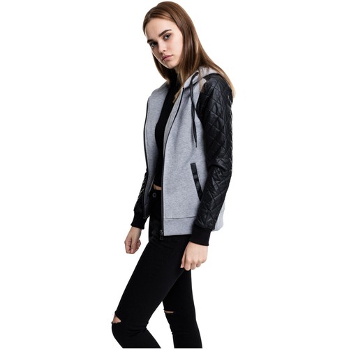 Urban Classics Ladies Diamond Synthetic Leather Sleeve Zip Hoody Kapuzenjacke - Picture 8 of 24