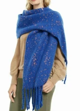 DKNY Womens Pop-Neon Speckled Oversized Scarf Blue Neon Pink NEW with Tags #118