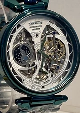 46mm Auto Skeleton | DUAL TIME|  Green Case & Bracelet OBJET D’ART Invicta Watch