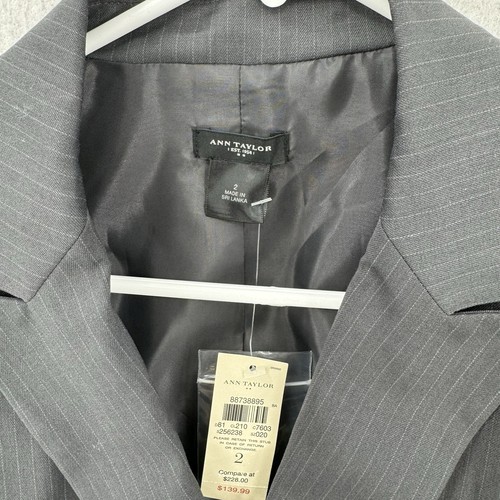 Ann Taylor Blazer Womens Size 2 Gray Striped 2 Button Classic Jacket Suit NEW - Picture 3 of 8