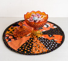 Quilted Halloween Table Topper, Round Handmade Patchwork Centerpiece, Fall Decor