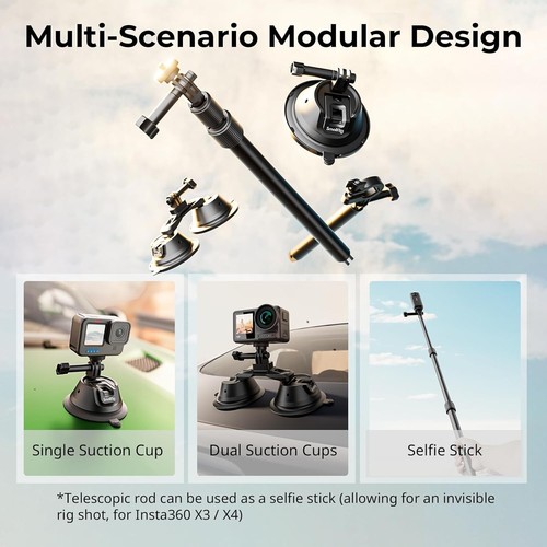 Pro Action Camera Car Mount - Telescopic Suction Cup Kit for High-Angle Filming - Picture 8 of 10