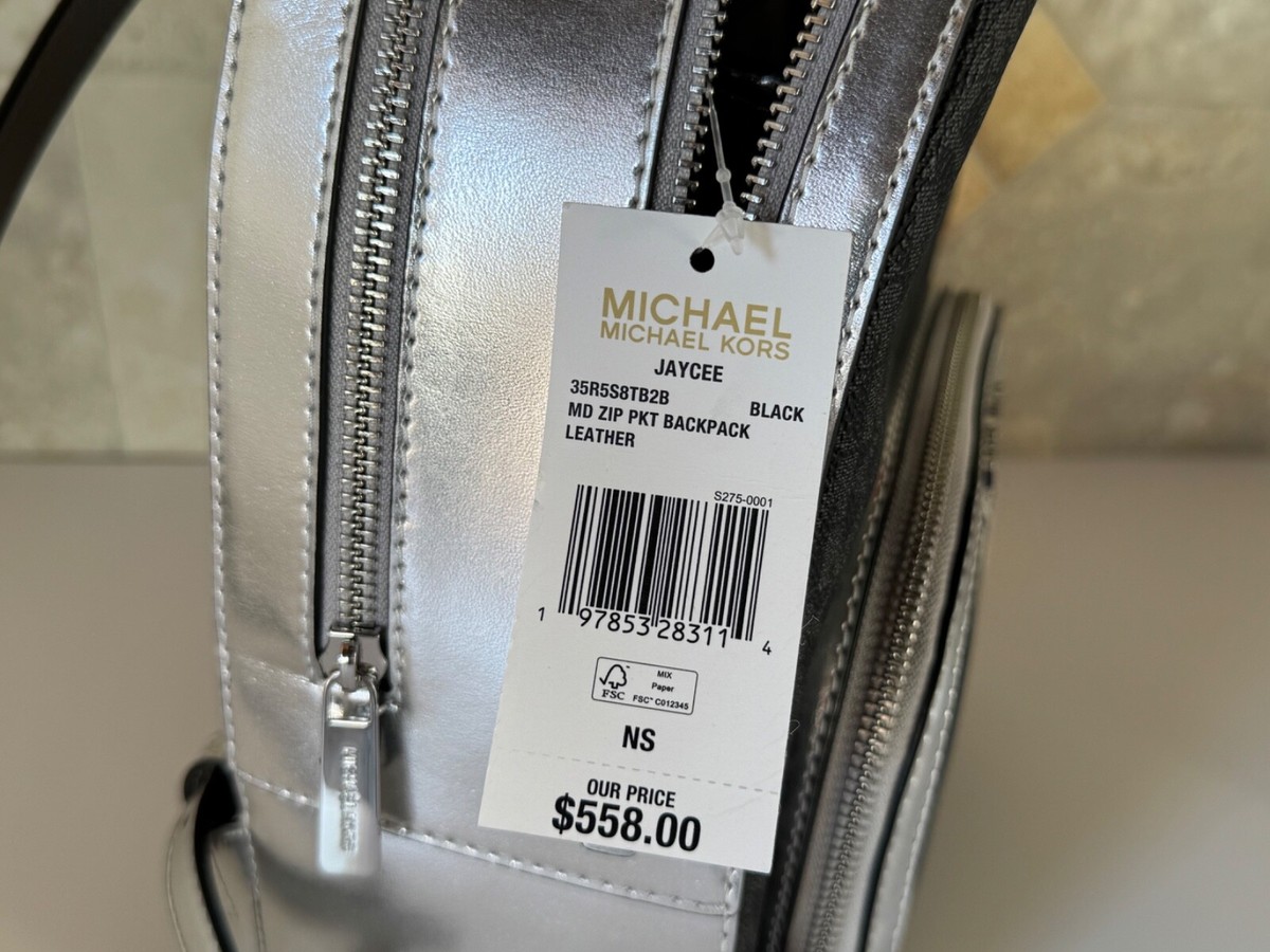Michael Kors Jaycee Medium Zip Pocket Backpack MK Black/Silver