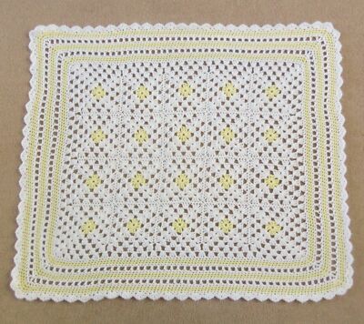 Lap/Baby Afghan/Blanket/Throw - White & Yellow Granny Squares - 36  By 32 