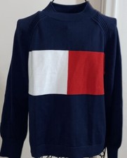 Women's Tommy Hilfiger Colorblock Sweater Size Large Blue White Red Flag Jumper