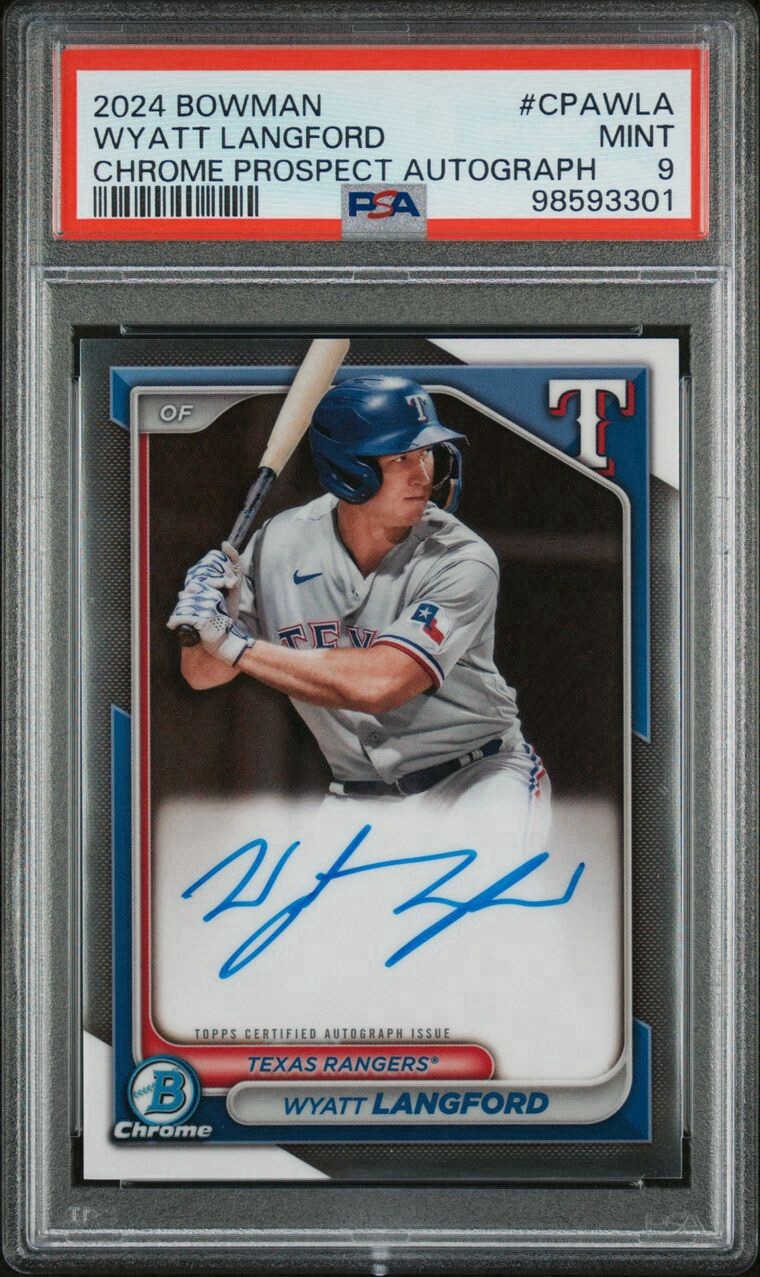 2024 Bowman Chrome Wyatt Langford Prospect Autograph #CPA-WLA Rangers PSA 9 MINT