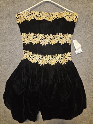 black and gold dress size 12 NWT Vintage Jessica McClintock Velvet Bubble Web Collection: Resort wear