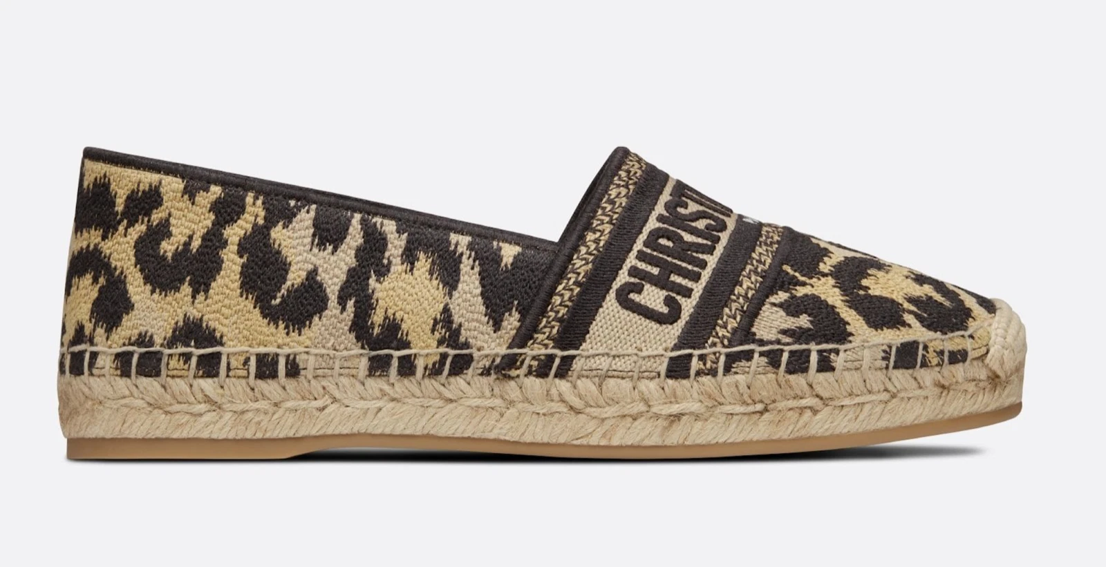 Dior Granville marron or beige logo léopard brodé espadrille plat 39