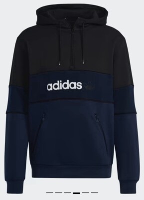 NEW Adidas Originals Itasca 20 Half-Zip Hoodie Pullover Black/Blue