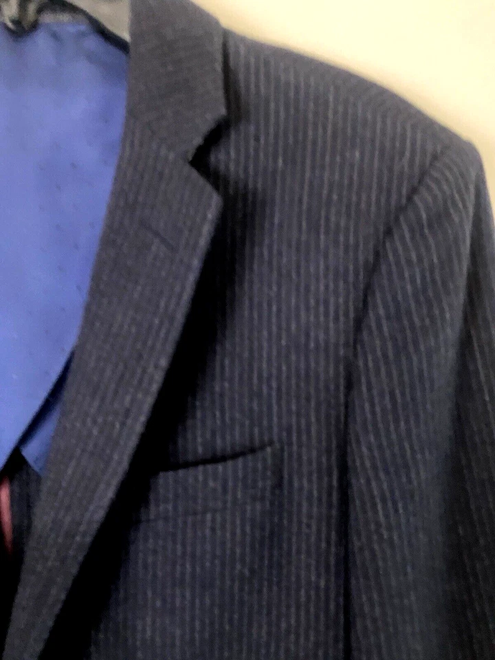 J. Jaqueta blazer CREW LUDLOW 38S azul marinho listra pino mistura de lã 2 BTN TERNO - Imagem 2 de 4