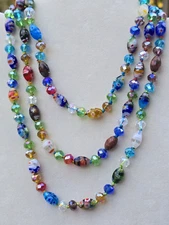 WOW! Mixed Color Murano Style Knotted Glass Bead Endless Necklace 46 Inches