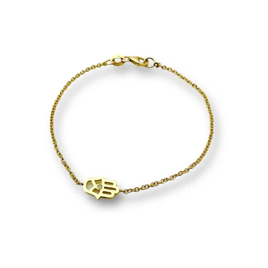 Brazalete de diamantes Hamsa en oro amarillo macizo de 14 k mano de Fátima joyería judía Foto 4 de 4
