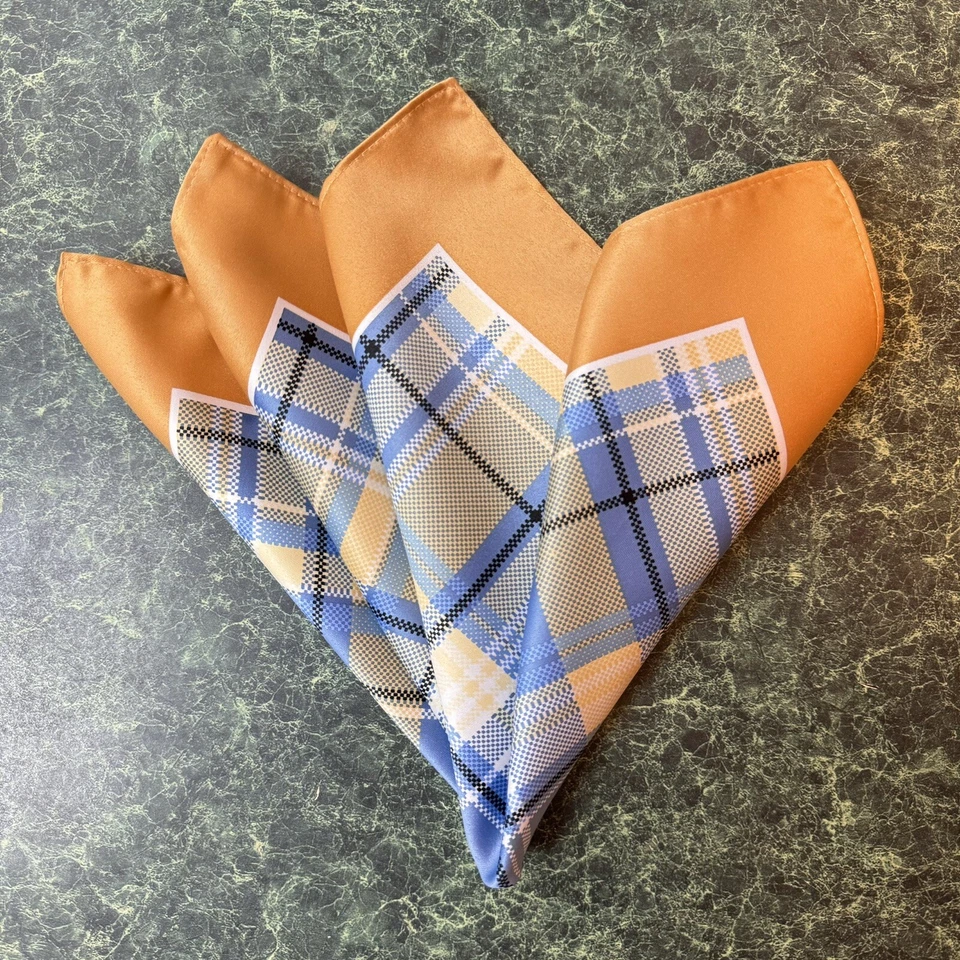 NEW Men’s Pocket Square Handkerchief  13.5x13.5 Blue & Yellow - Image 4 of 4