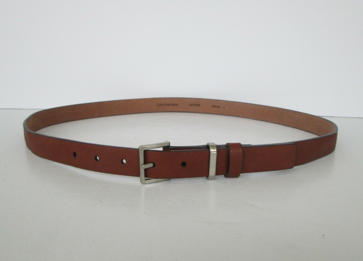 Calvin Klein Jeans Chocolate Brown Synthetic Leather Belt with Silver Buckle 90s Calvin Klein Studded Brown Leather Belt: Silver Tone  main image 2