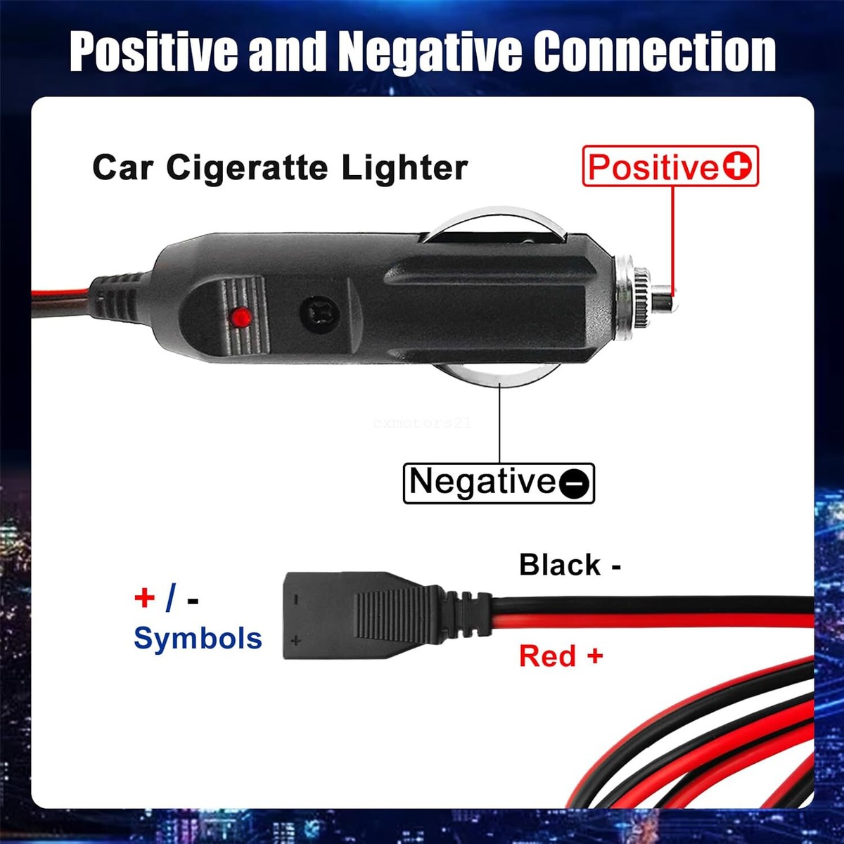 Cavo Alimentazione CB Radio RED WOLF – 3 Pin Con Spina Accendisigari Per Cobra, Galaxy, Uniden