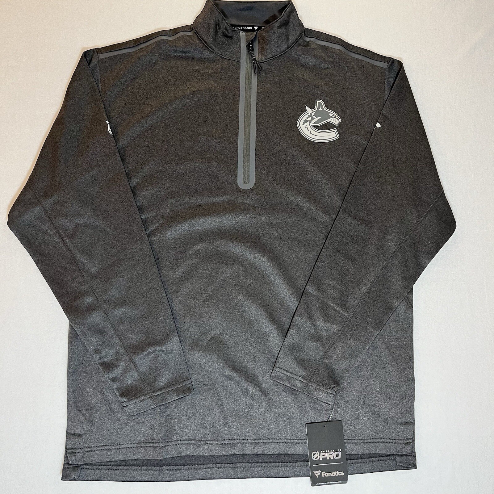 Fanatics Vancouver Canucks Men's Large 1/4 Zip Gray NHL Authentic Pro Series New