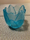 Vintage Fenton Glass Aqua Lotus Tulip Leaf Votive Candle Holder