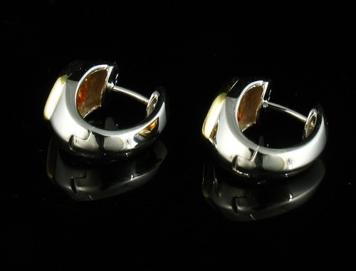 FINE HEXAGON CUT NATURAL 1.0ctw MADEIRA CITRINE 14K GOLD HUGGIE HOOP EARRINGS - Picture 2 of 4