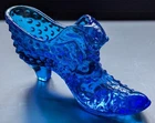 Fenton Glass Slipper  Colonial Blue, Hobnail,  Queen Cat/Kitten, shoe, vintage